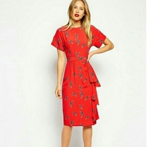 ASOS red swallow bird pencil dress
